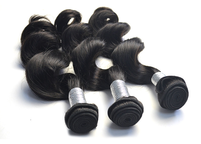 22 Inch Peruvian Virgin Hair / Natural Black Loose Wave Hair Bundles