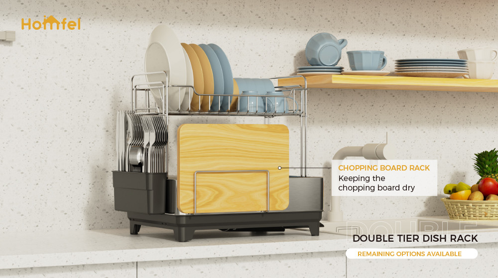 2 Tiers Rectangle Stainless Steel Detachable Dish Rack Premium Kitchen Dish Drainer Board Dish Drying Rack
