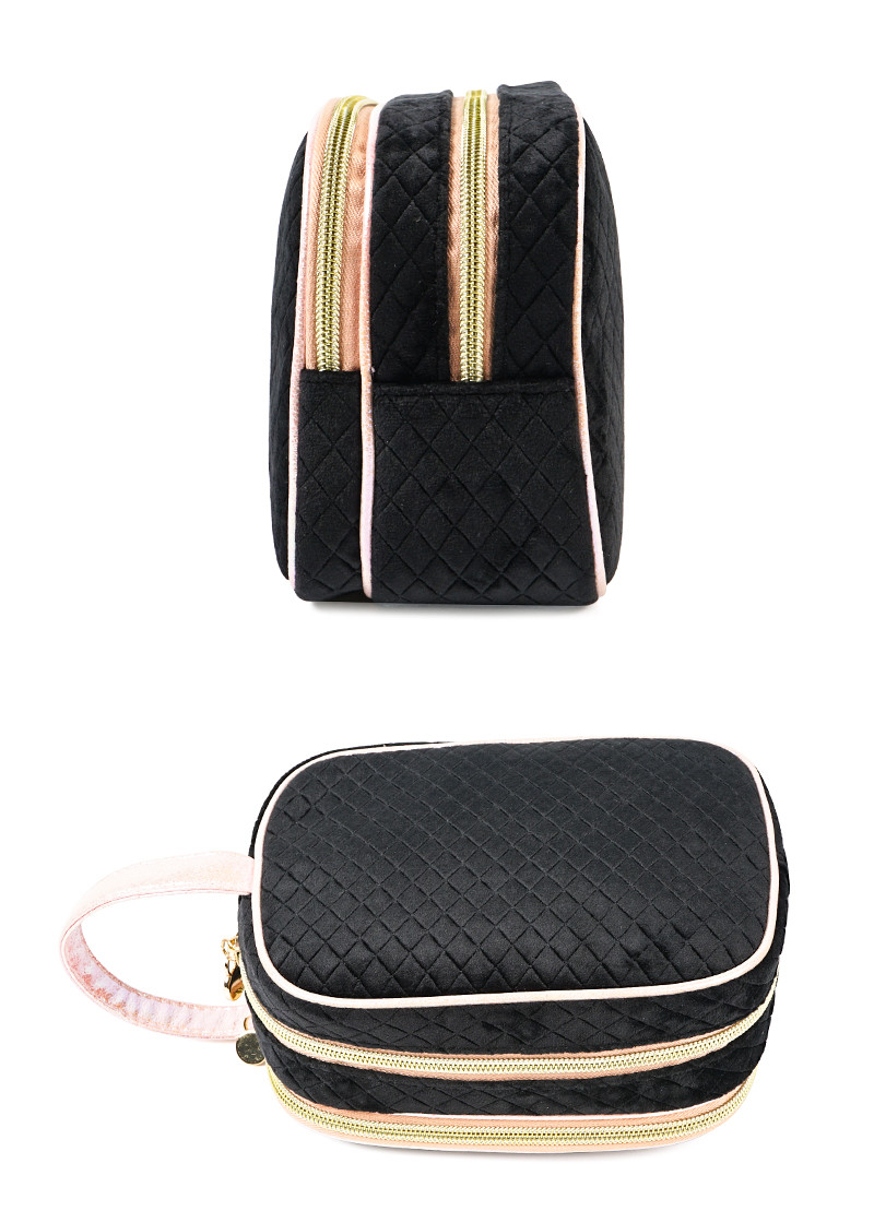 Double Zipper Velvet Cosmetic Makeup Bag With Handle