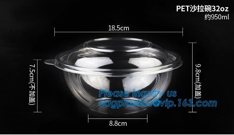 1250ml Clear Round Disposable Large PET Plastic Fruit Salad Bowl with Lid Packaging Cup,Disposable PET Plastic Salad Bow