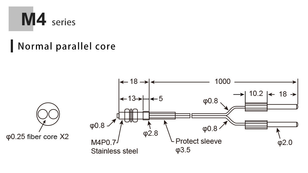 Diffuse Reflection Optical Fiber Sensor M3/M4/M5 Series Connector Antenna 0.8mm 1m