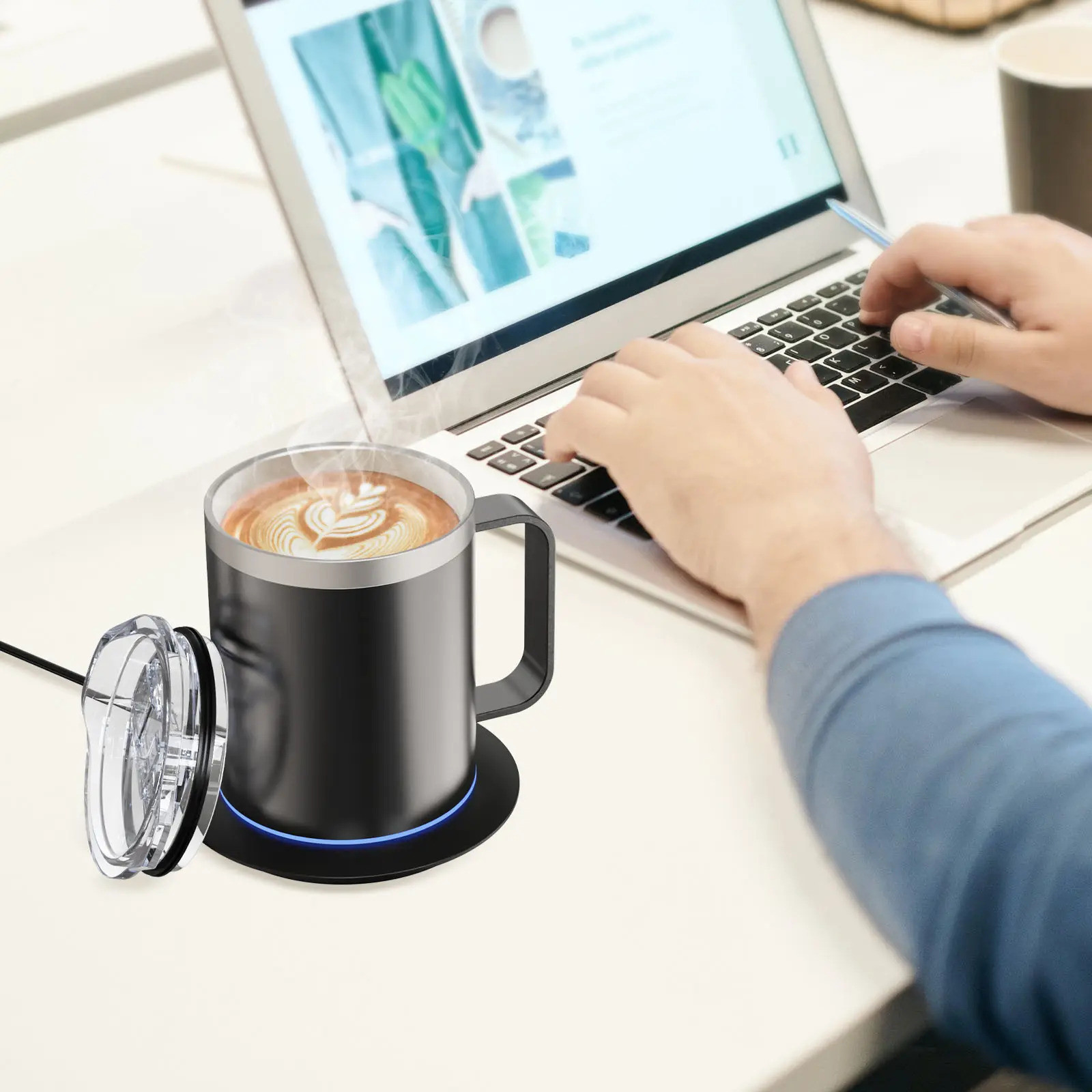 Thermostatic Temperature Control Self Heating Ceramic Mug 55 Degree