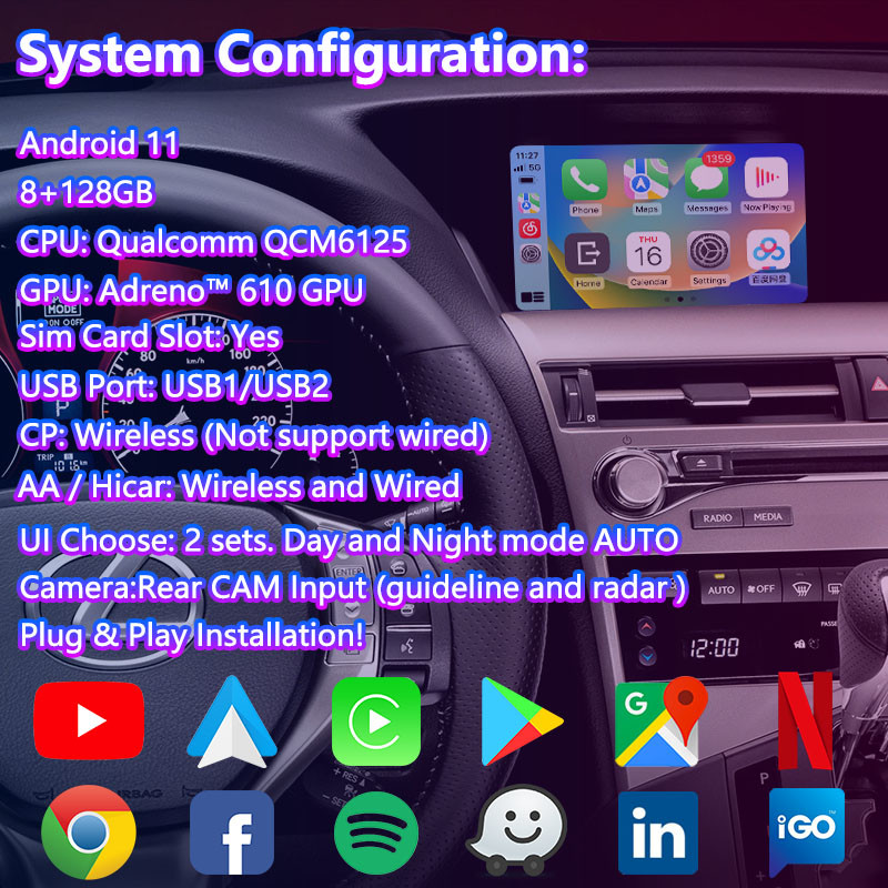 Lsailt 8+128GB Android Carplay Interface for 2012-2015 Lexus RX450H RX F Sport Mouse Control RX350 RX270