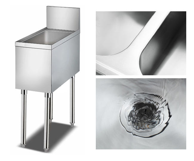 Catering Industry Corner Water Filter Table / Stainless Steel Wash Basin Work Table