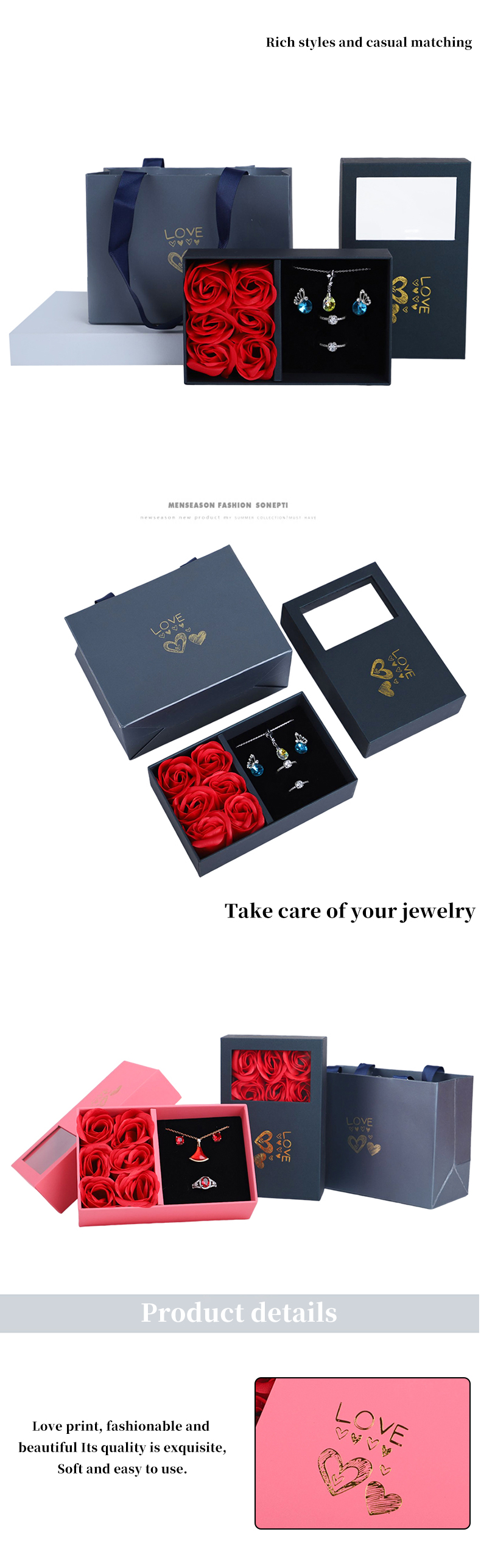 Hanhong Cardboard Rose Soap Flower Jewelry Box Gift Packaging with Tote Bag