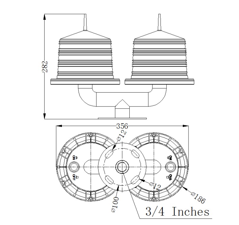 Solar Powered 5km 4W 8V Dual Aviation Light For Towers