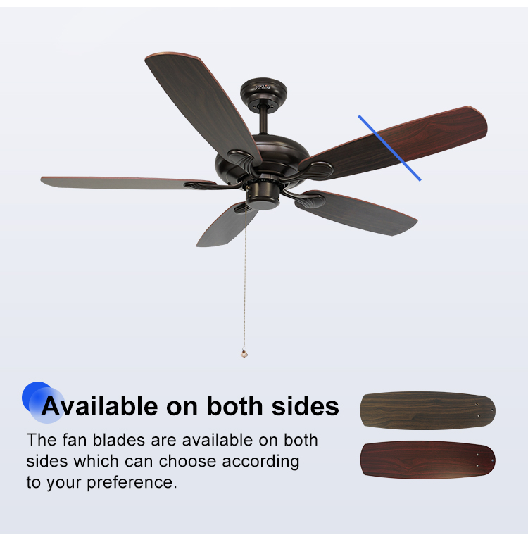 Classic Coffee Color 5 MDF Blades ODM Ceiling Fan with Pull Chain 3 Speed Choice