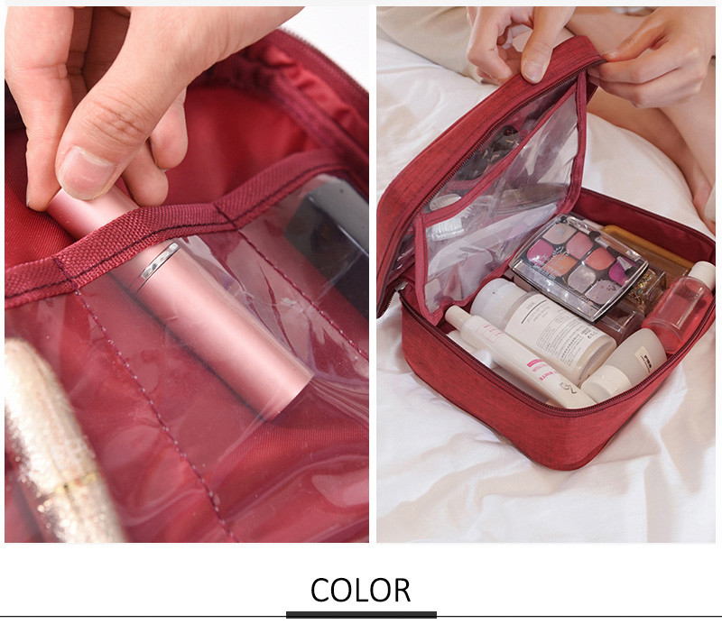 China Supplier Custom Square Cosmetic Toiletry Bag With Zipper Waterproof