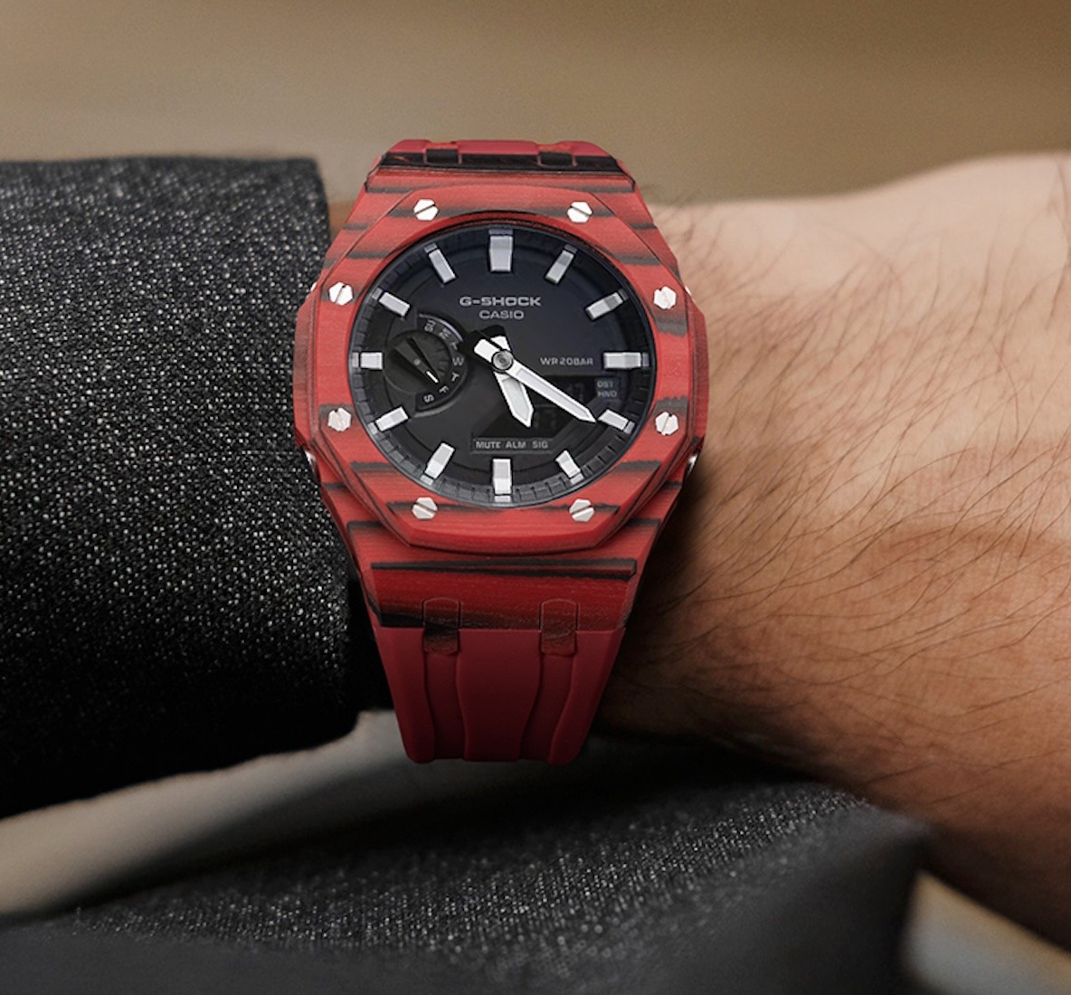 White G Shock Stainless Steel Case With Carbon Fiber Customizable Options