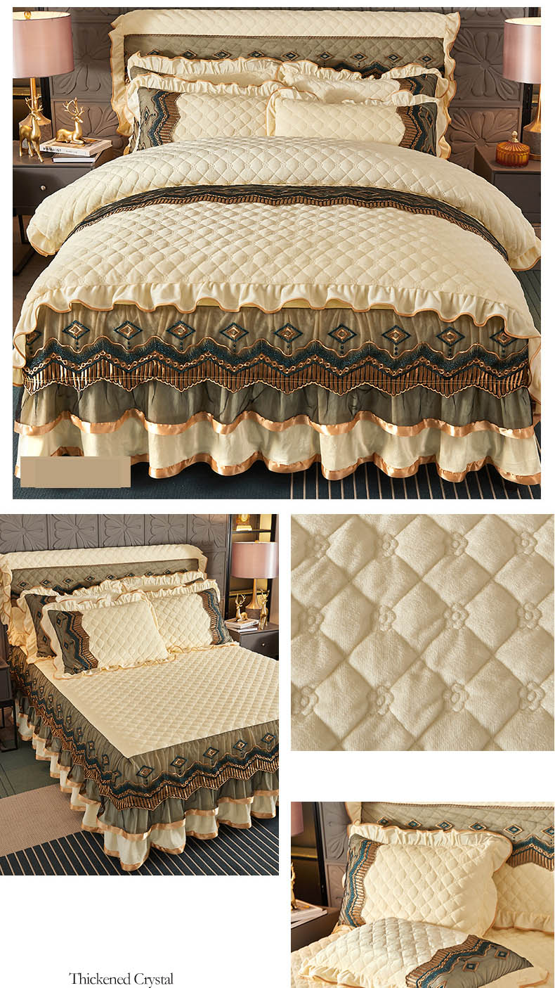 Bedding Set Skirt Duvet Pillowcase with Embroidery Lace Eco-friendly and Soft Fabric