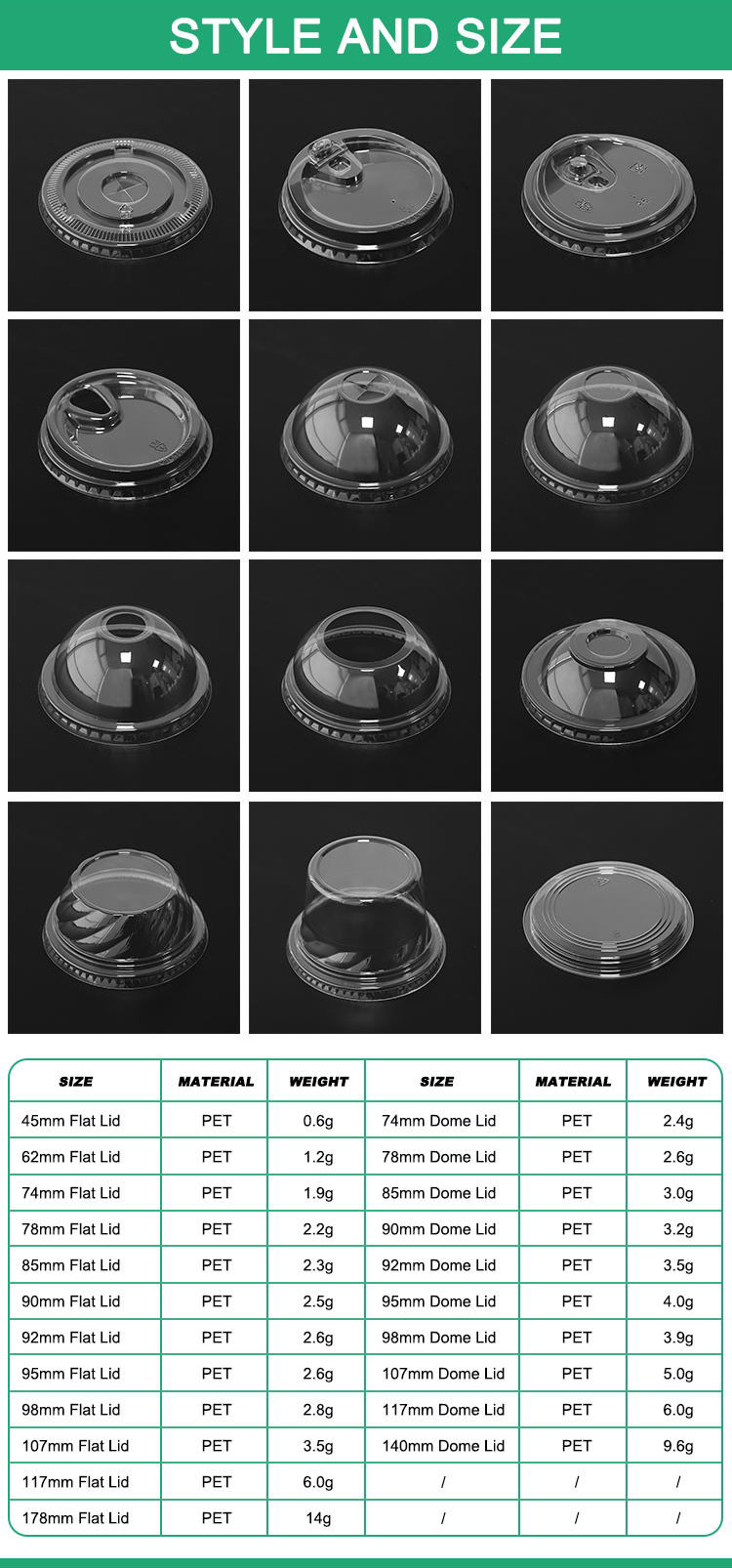 Food Grade PLA Plastic Arched Dome Lid Disposable Clear Ice Cream Slushy Lids
