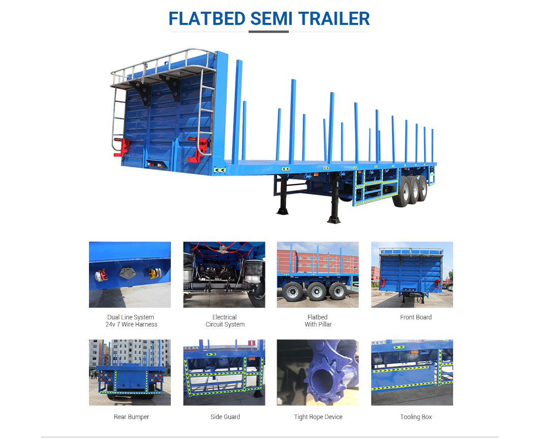 Japan Market Semi Truck Flatbed Trailer with 80T Max Payload and Hydraulic Ladder