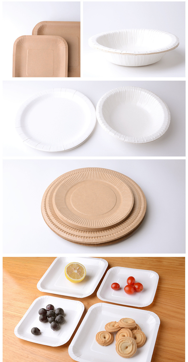 18cm Round Disposable Shatter Proof Kraft Paper Plate Biodegradable White Paper Plate