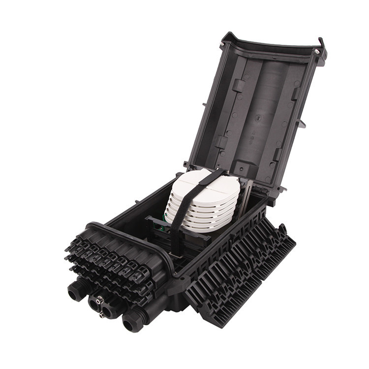 Black Fiber Optic Joint Closure Box Waterproof FTTH Joint Box 2 Inlet 24 Out