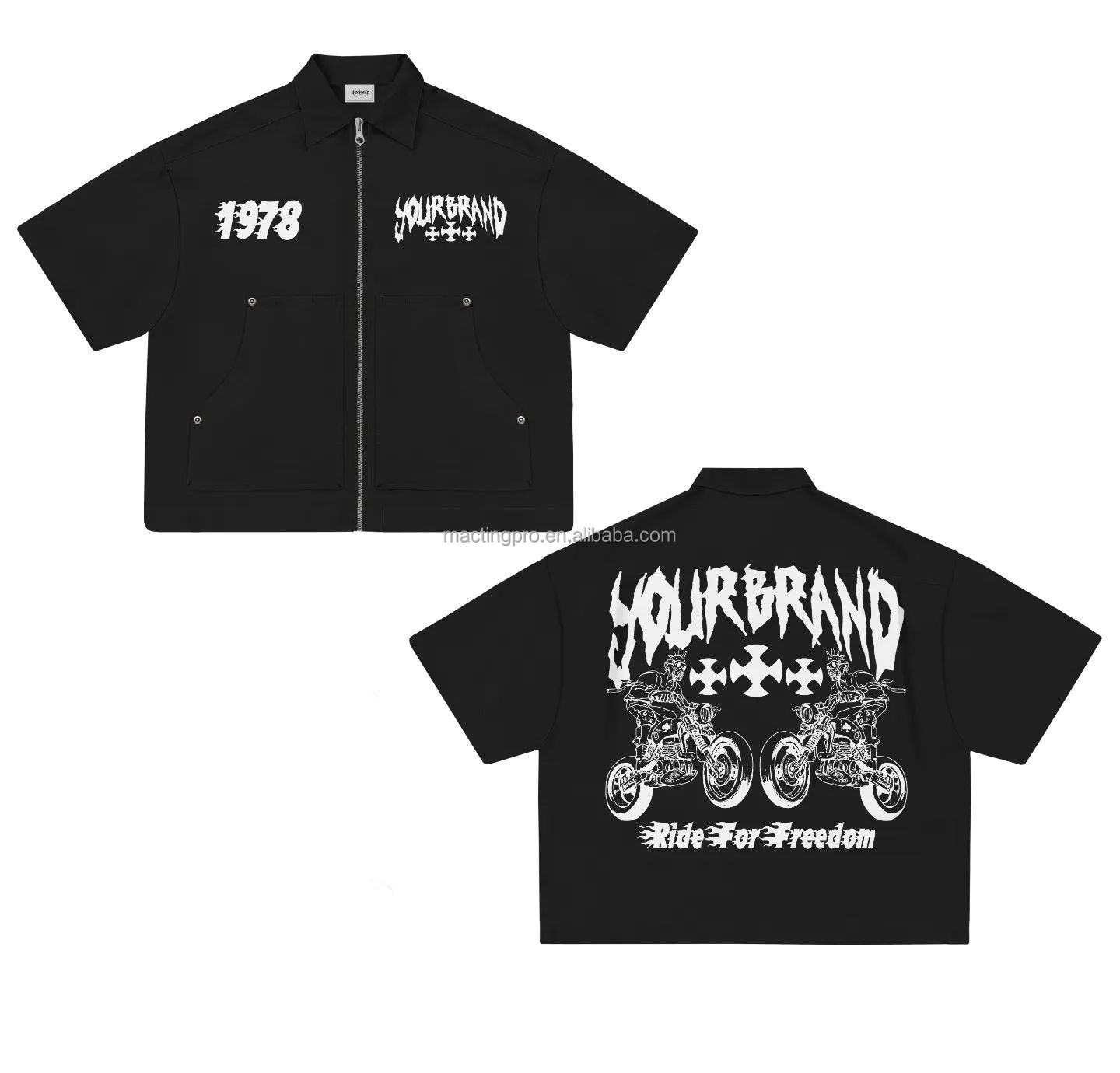 Custom Logo Screen Print Zip Up Cropped Boxy T Shirt in 100% Cotton Fabric for Streetwear