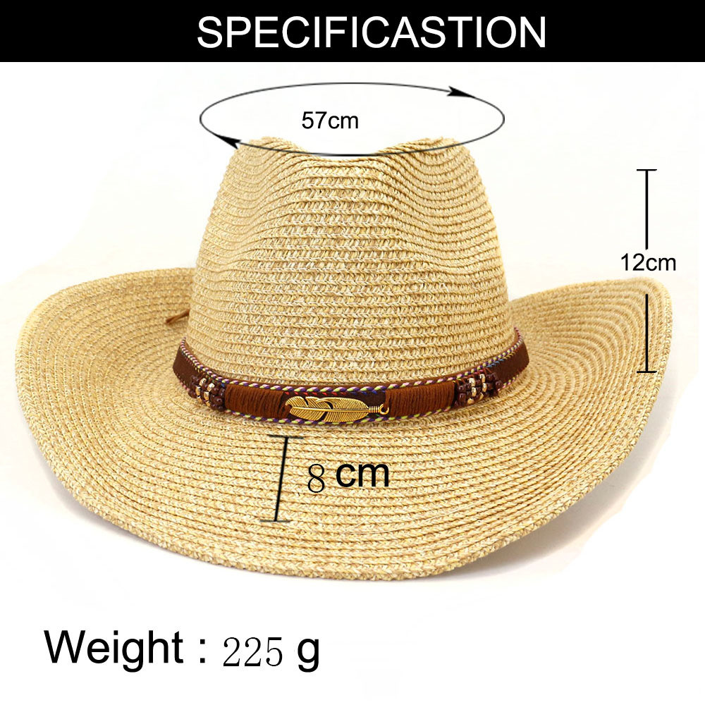 Western Cowboy Outdoor Beach Rolled Big Brim Straw Hat for men and women
