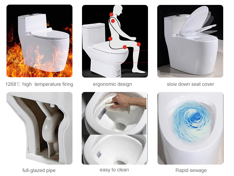 White Ceramic Wc Single Piece Toilet 655*395*770 mm Size Nano glazing OEM