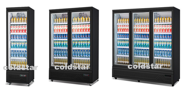 Two Glass Door Energy Drink Fridge Upright Refrigerated Beverage Display Case
