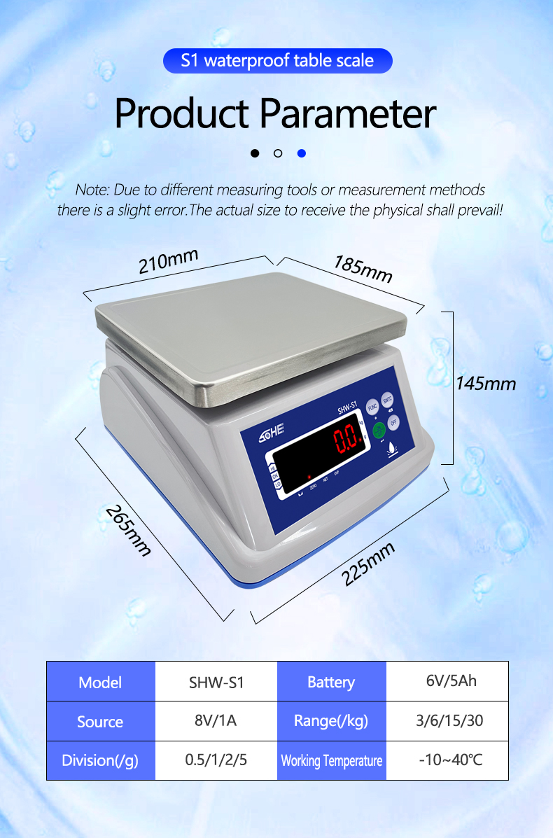 AC/DC Power Supply SOHE A1S Waterproof Scale IP68 3KG with Stainless Steel Design