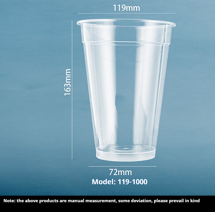 Logo Custom Food Grade Plastic 1000ML 34 OZ Disposable Hard PP 119mm Caliber Ln-mold Labeling Bubble Milk Tea Cup with Lid