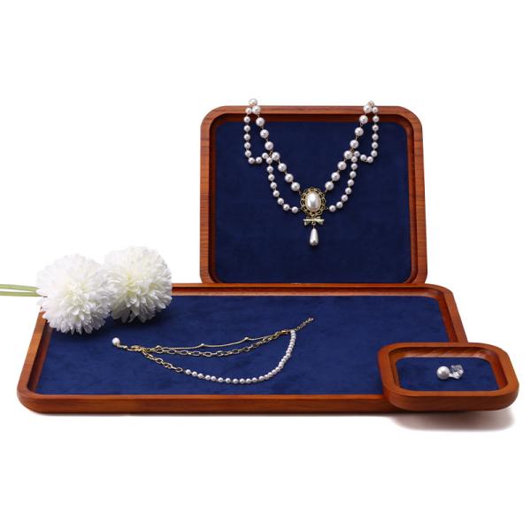 Solid Wood Luxury Jewelry Display Props Navy Super Fiber Lining for Jewelry