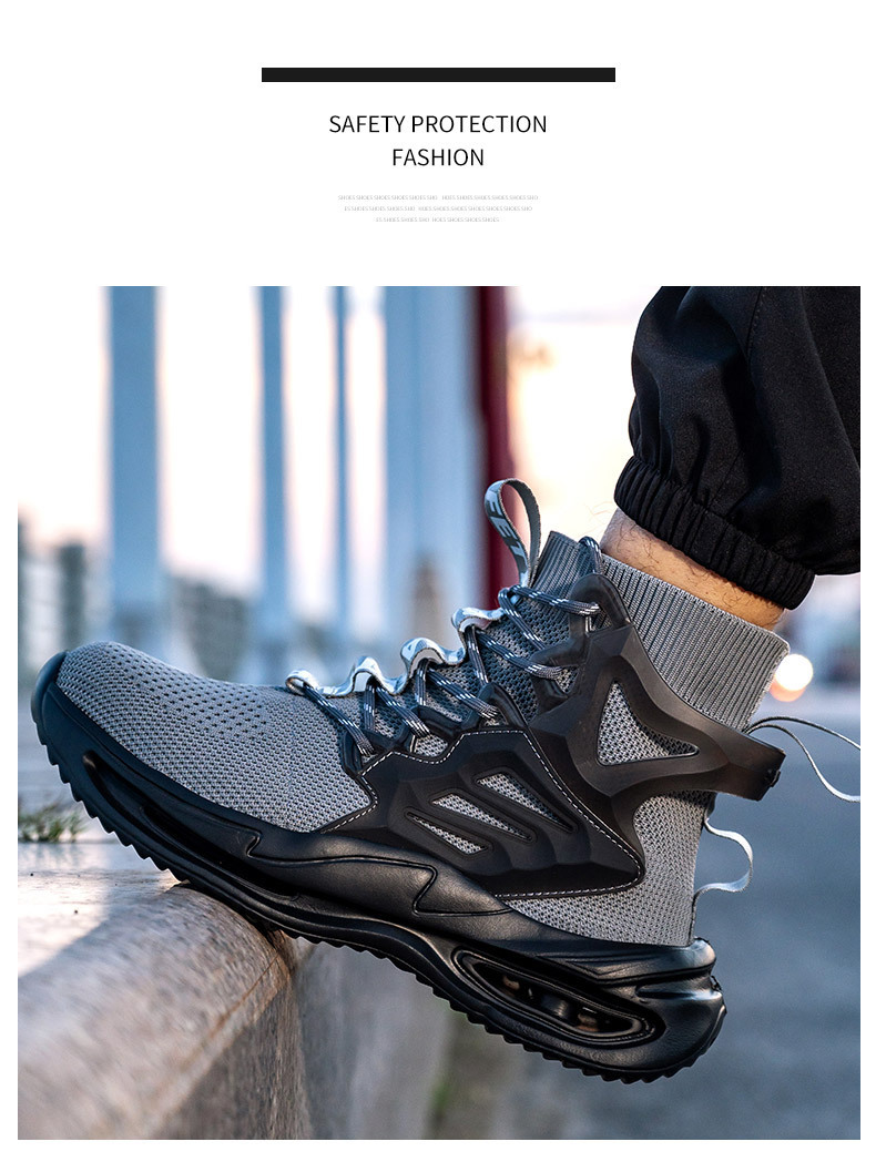 OEM Security Work Boots With Mid-cut Flying Knit Safety Boots And European Standard Steel Toe