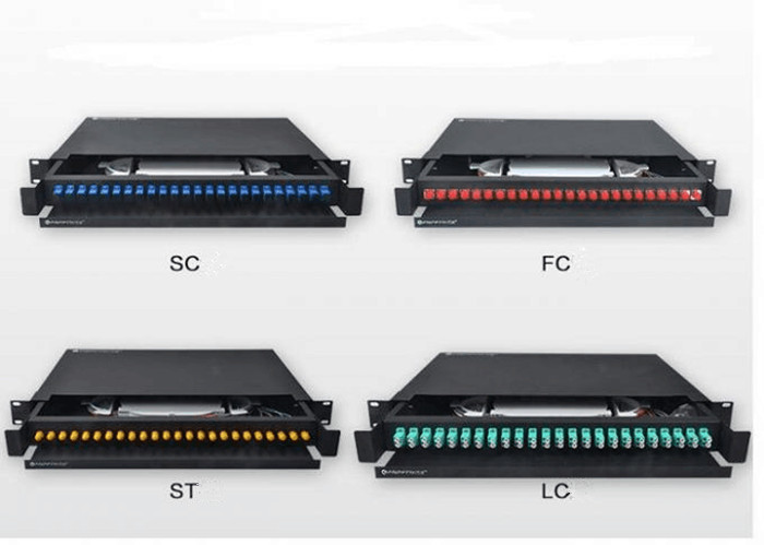 1 RU 12 Port Singlemode LC-UPC Rack Mount Patch And Splice Panel 900um Pigtails