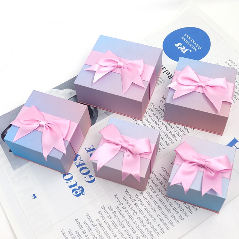 Color Shape and Logo Custom Gift Jewelry Storage Box with Ribbon Bow Gravnre Printing
