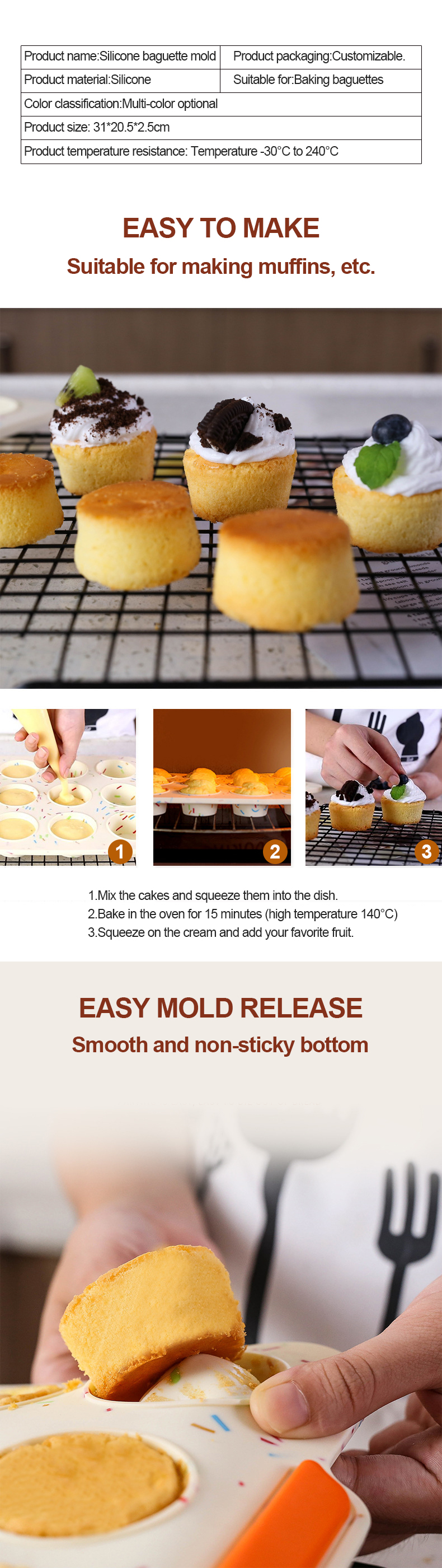 FDA Approved Colorful 12 Cavity Silicone Muffin Pan