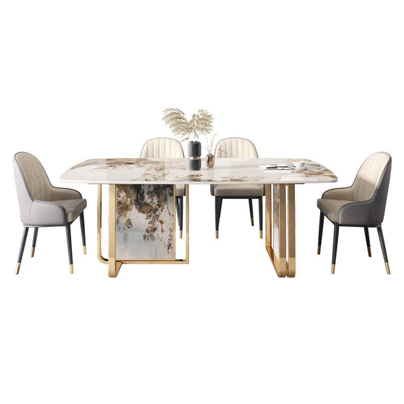Hotel 4cm Rectangle Marble Dining Tables For 4 Light Luxury