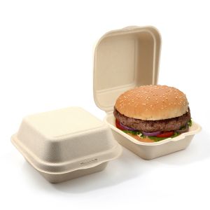 Compostable Ecofriendly Sugarcane Bagasse Take Away Burger Box Biodegradable