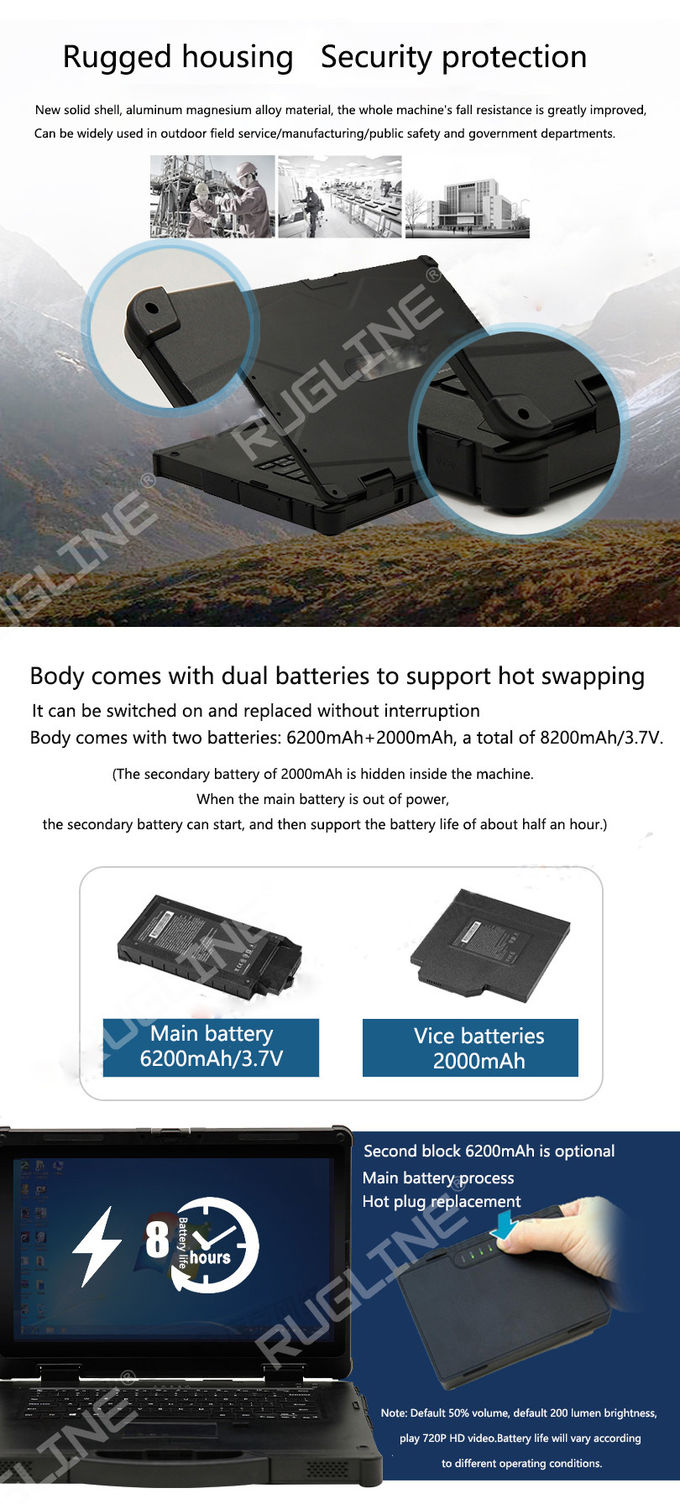 IP65 Industrial Rugged Laptop , I5-8250U Rugged Mobile Computer