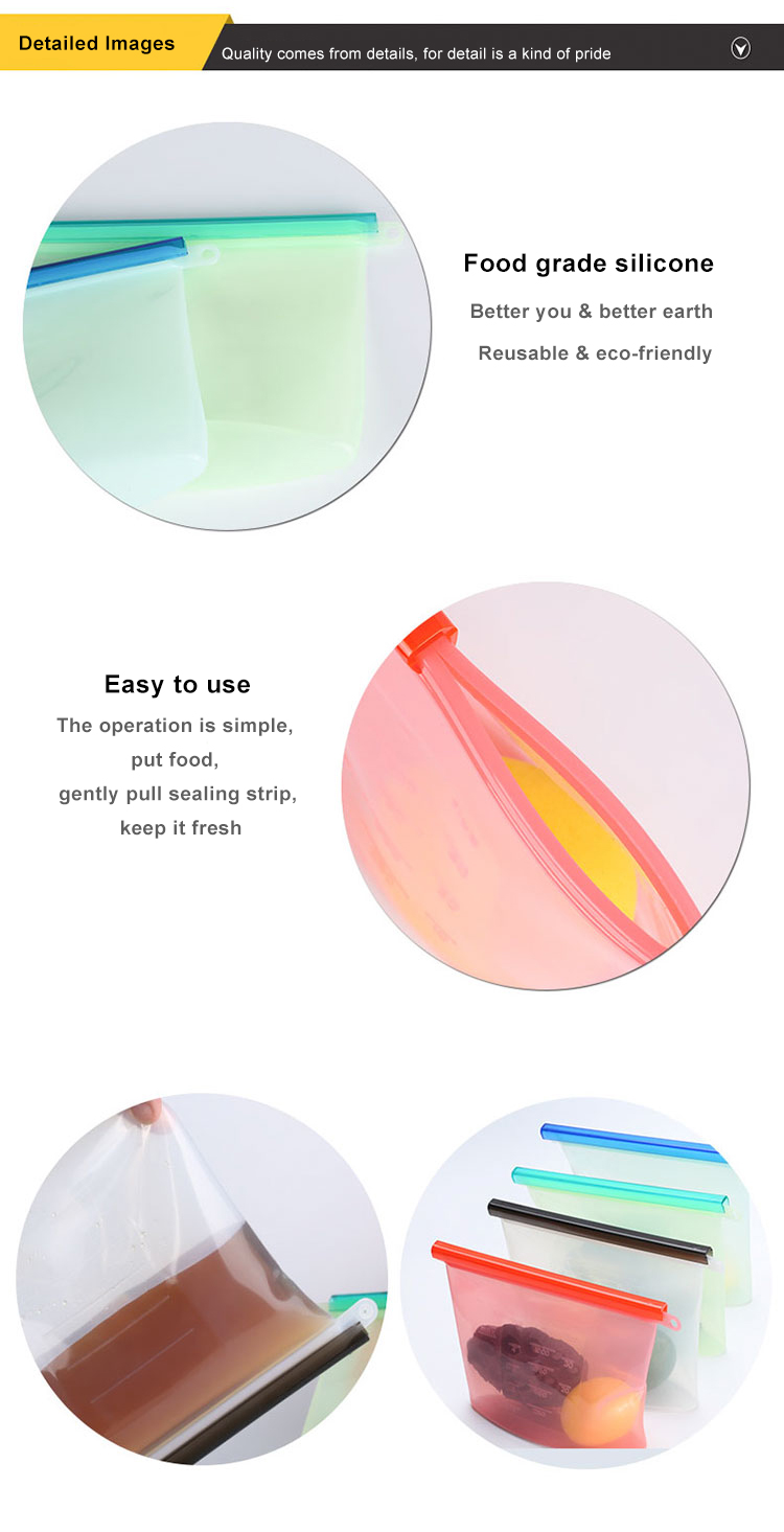 500ml 1000ml 1500ml Heat Resistant Silicone Food Storage Bags