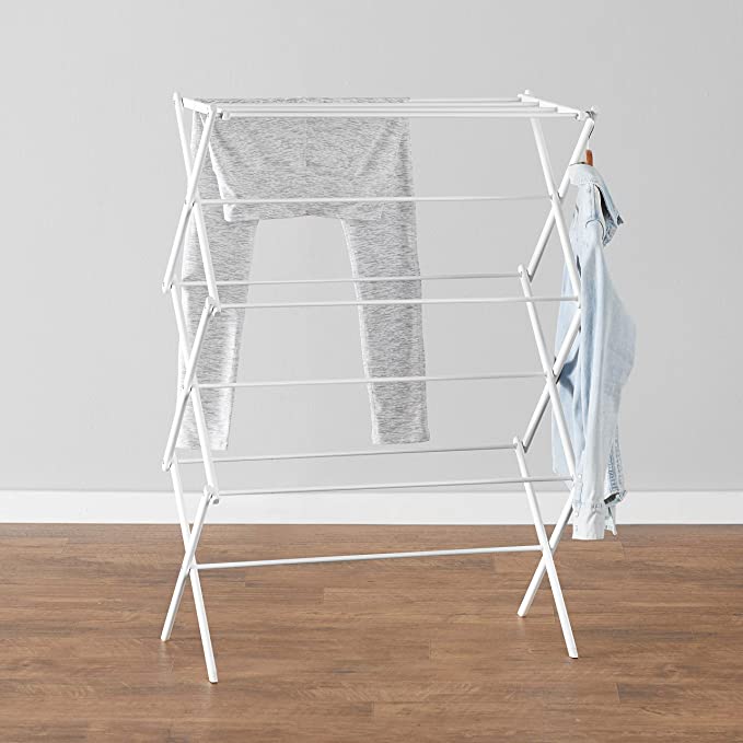 White Foldable Alloy Steel Clothes Drying Laundry Rack