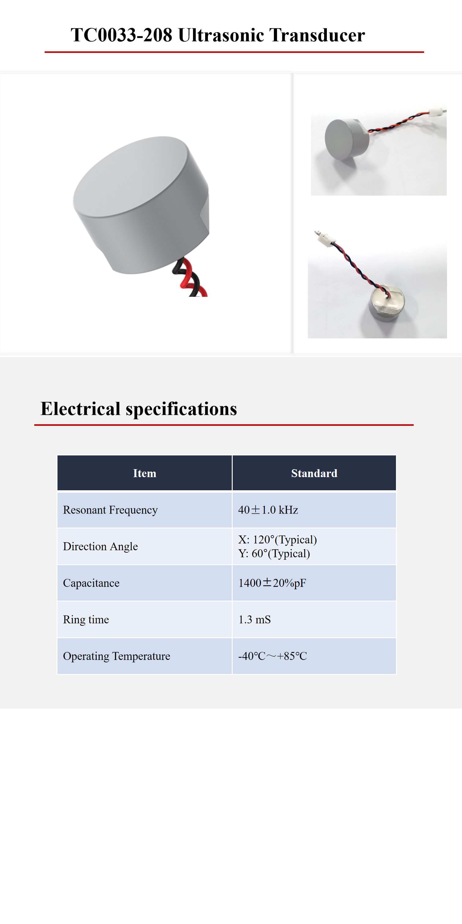 Waterproof Piezoelectric Ultrasonic Sensor 14.0mm Rear Parking Transducer