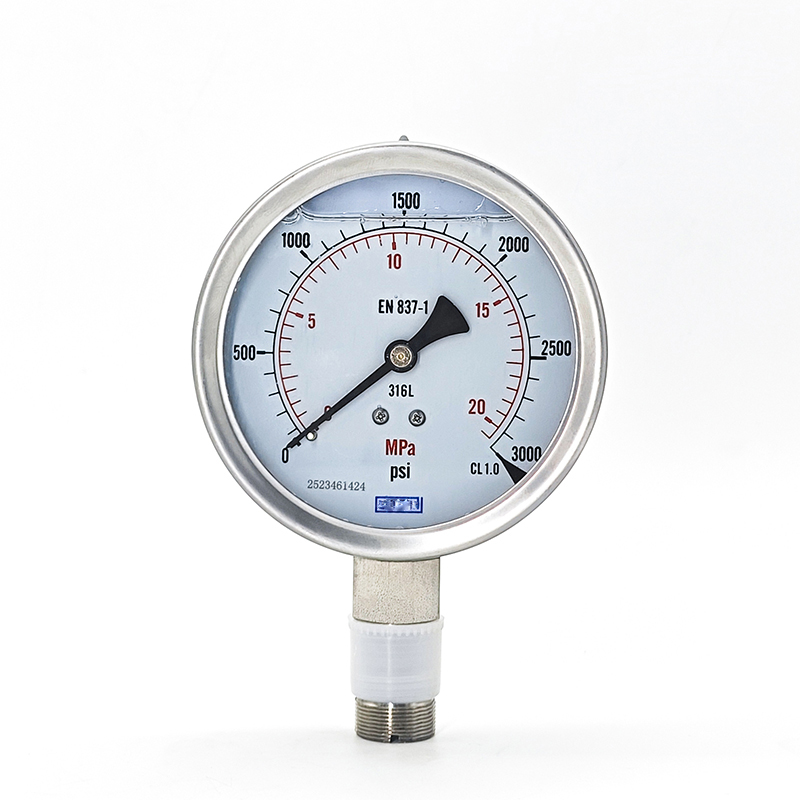 100MM Stainless Steel Liquid Filled Pressure Gauge Bourdon Type 400 Psi CL1.0 Accuracy
