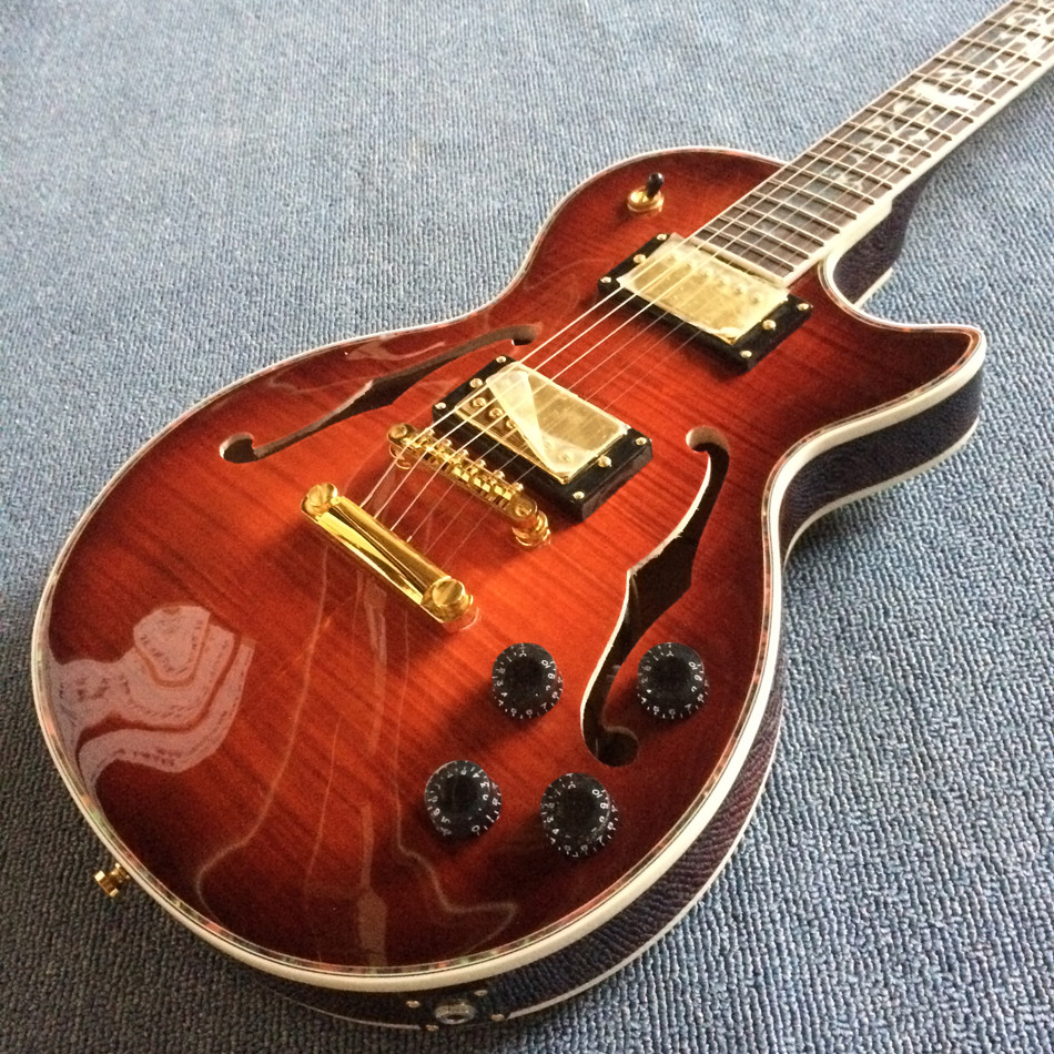 A new style of custom guitar, double F holes,Gold hardware,Flame Maple Top & Back