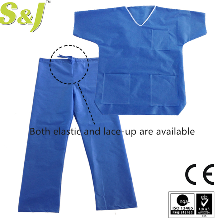 S&J SMS Disposable Medical Scrub Suit Surgeon Suit Two Pieces Short Sleeve doctor dentist uniform scrubs