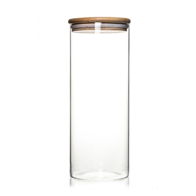 Custom Design Jar Food Storage Canister Transparent Borosilicate Glass With Bamboo Cover