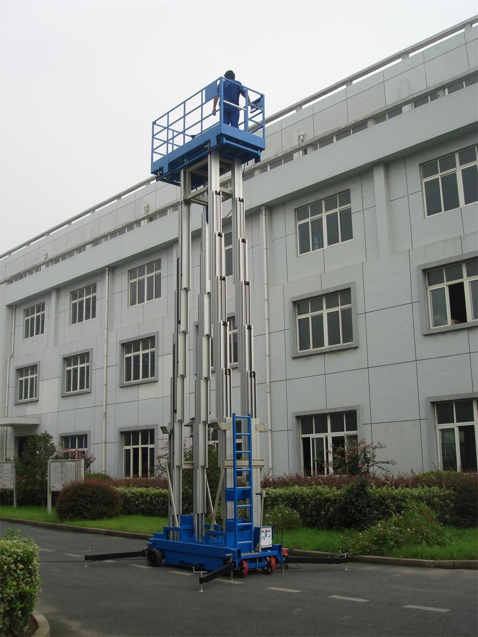 10 Meter Hydraulic Aluminum Work Platform Four Mast Blue For Warehouses