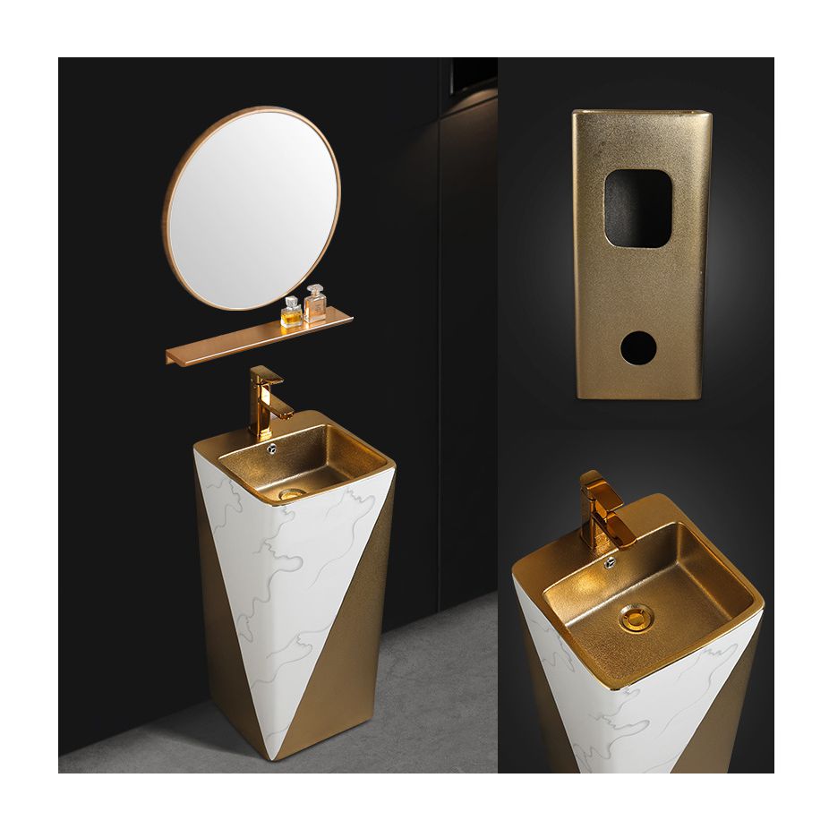 Dual-Flush Traditional Design Modern Pedestal Sinks with Decorative Backsplash Tiles