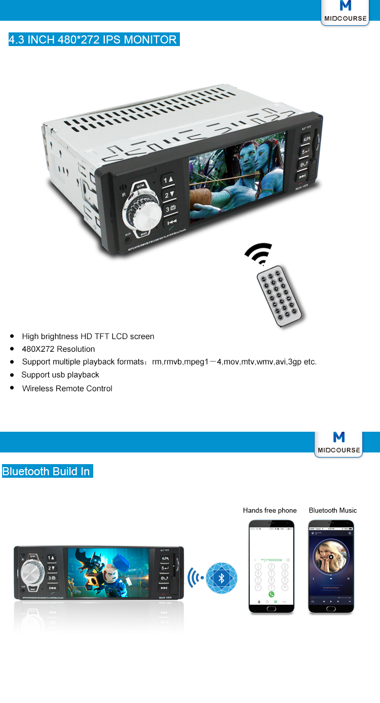4.3 Inch Display 1 Din Car Stereo With Sat Nav MP5 USB SD Card Car Audio Radio