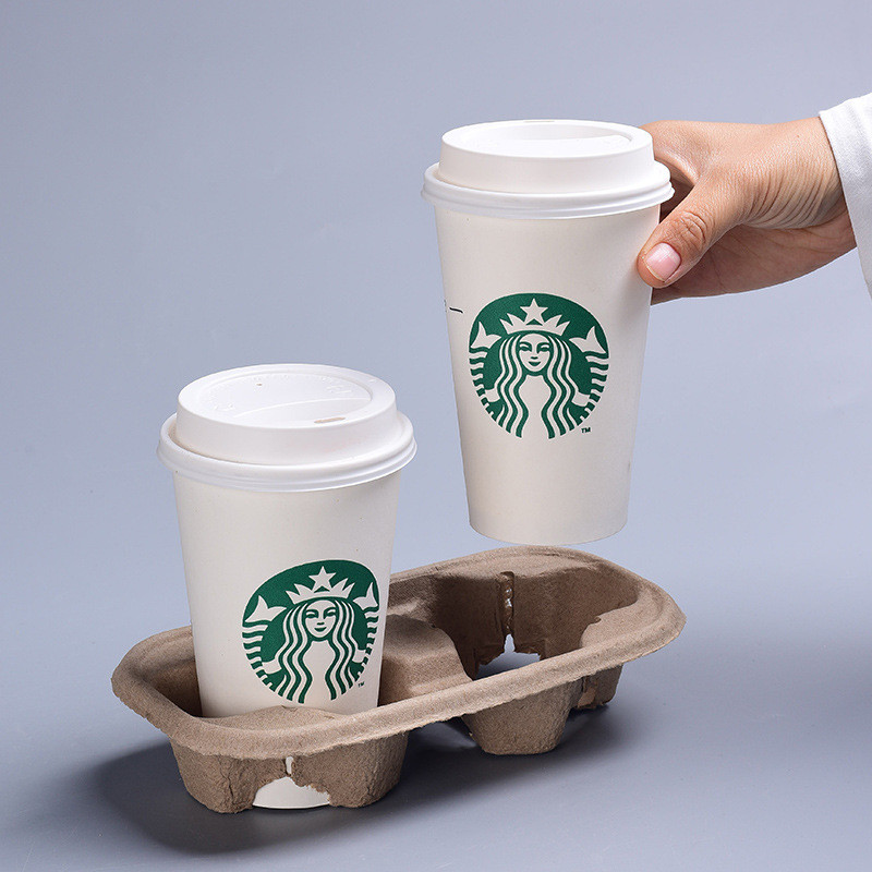 ISO 8oz-32oz Pulp Paper Takeaway Coffee Holder 4 Cup Carrier Tray