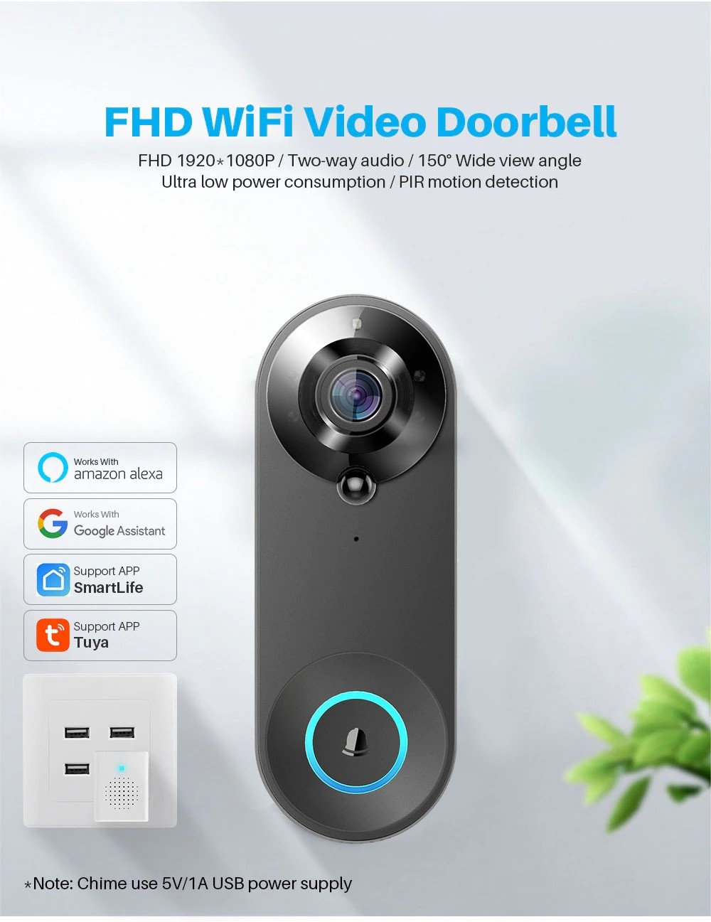 Cloud TF Card Storage Villa Video Intercom System 120 Degree Wide Angle Lens