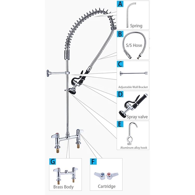 Polished Chrome Pre Rinse Faucet Wall Mounted Pre Rinse Sprayer