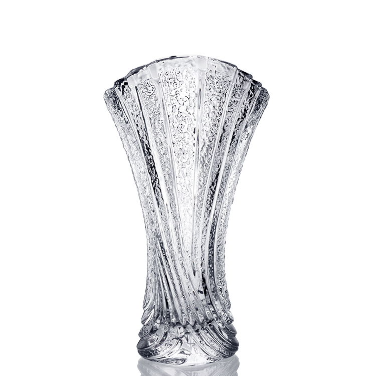 Custom Design Twist Shape Fashion Engraved Exquisite Glass Vase with Pattern Decorative