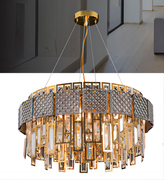 Metal Plated Gold And Crystal Smoked Glass Crystal Entryway Chandelier CE ROHS