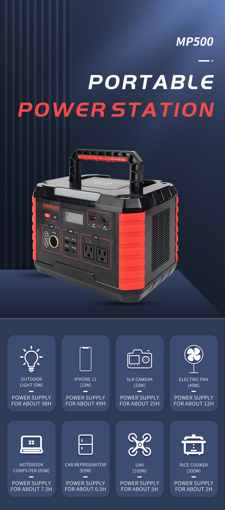 Battery Mobile Solar Generator , Portable Power Station 500w