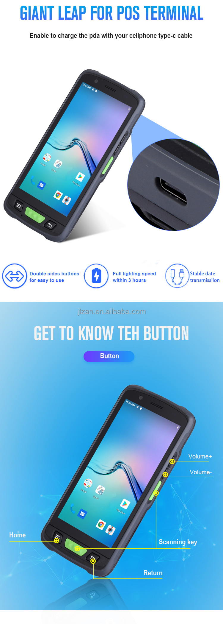 PDA With Android 9.0 OS 1D 2D QR Code Scanner 125K NFC Reader Barcode Scanner Reader Handheld PDA Terminal for Logistic