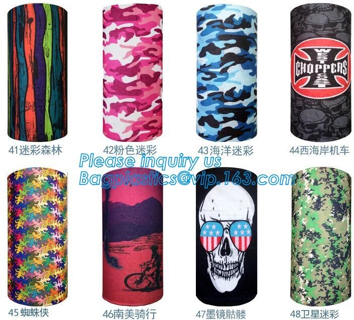 custom made digital sublimation polyester colorfast printed bandana,custom headwear printed seamless neck tube polyester
